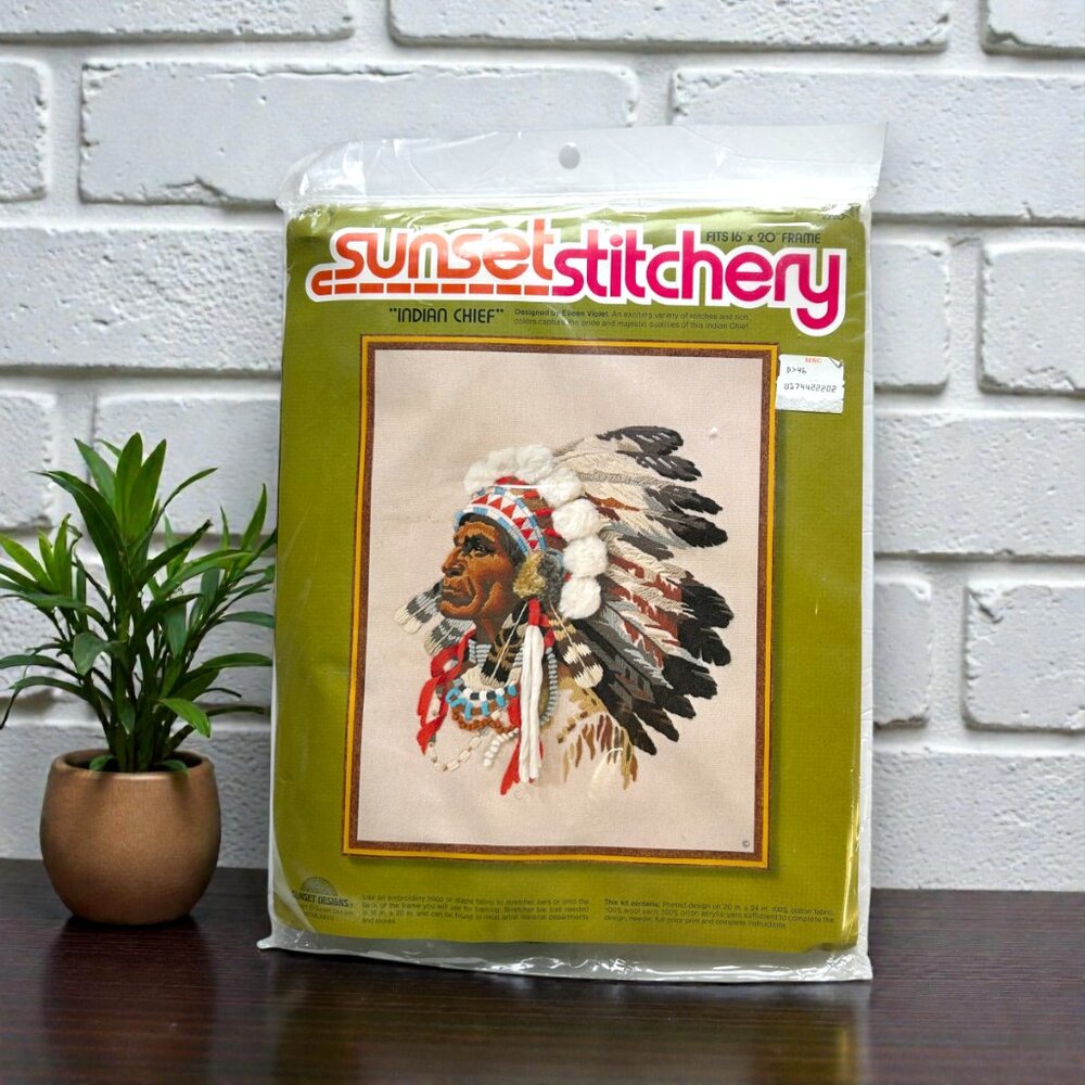 Sunset Stitchery Kit Indian Chief #2220 16”x 20 Vintage 1977